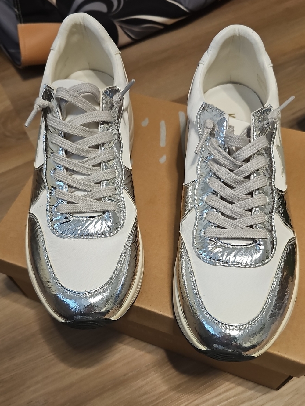 Women's Metallic Silver & White Casual Sneakers